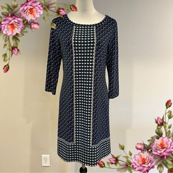 Max Studio Elegant casual geometric print long sleeve knee length Dress - Picture 1 of 14